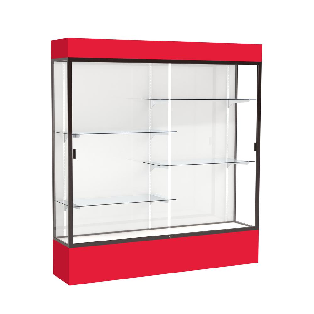 Spirit  72''W x 80''H x 16''D  Lighted Floor Case, White Back, Dk. Bronze Finish, Red Base and Top - Waddell