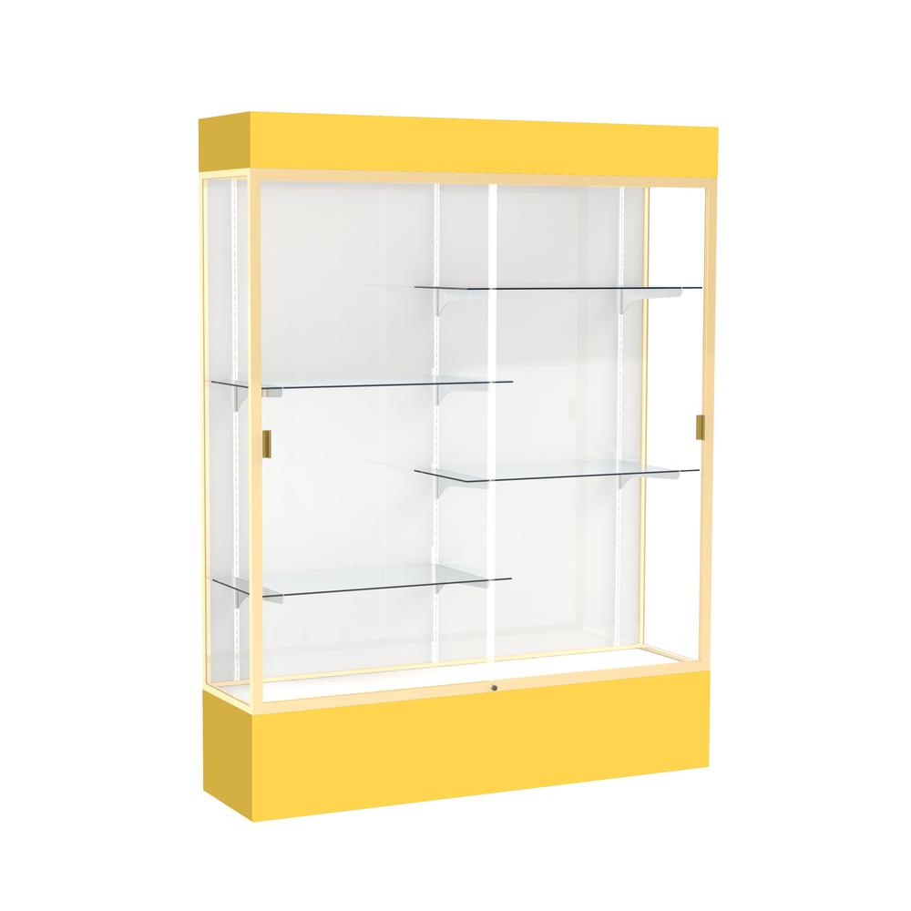 Spirit  60''W x 80''H x 16''D  Lighted Floor Case, White Back, Champagne Finish, Goldenrod Base and Top - Waddell