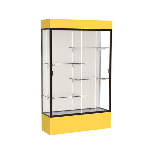 Spirit  48''W x 80''H x 16''D  Lighted Floor Case, Plaque Back, Dk. Bronze Finish, Goldenrod Base and Top - Waddell