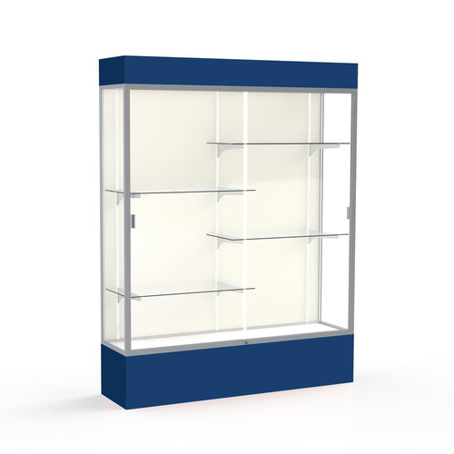 Spirit  60''W x 80''H x 16''D  Lighted Floor Case, Plaque Back, Satin Finish, Navy Base and Top - Waddell