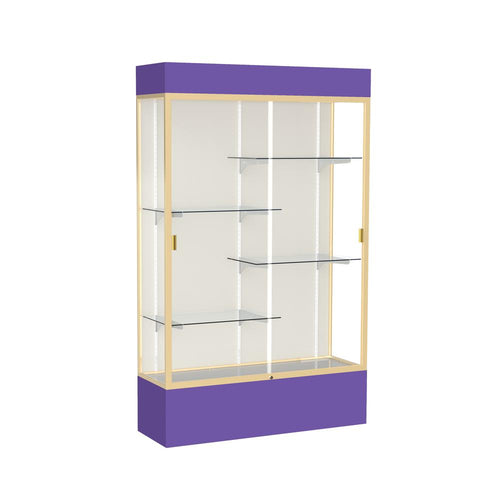 Spirit  48''W x 80''H x 16''D  Lighted Floor Case, Plaque Back, Champagne Finish, Purple Base and Top - Waddell