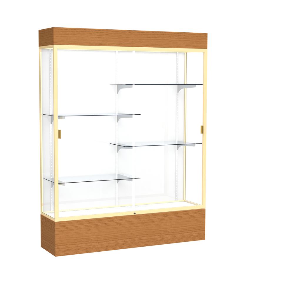 Reliant   60''W x 80''H x 16''D  Lighted Floor Case, White Back, Champagne Finish,  Carmel Oak Base - Waddell