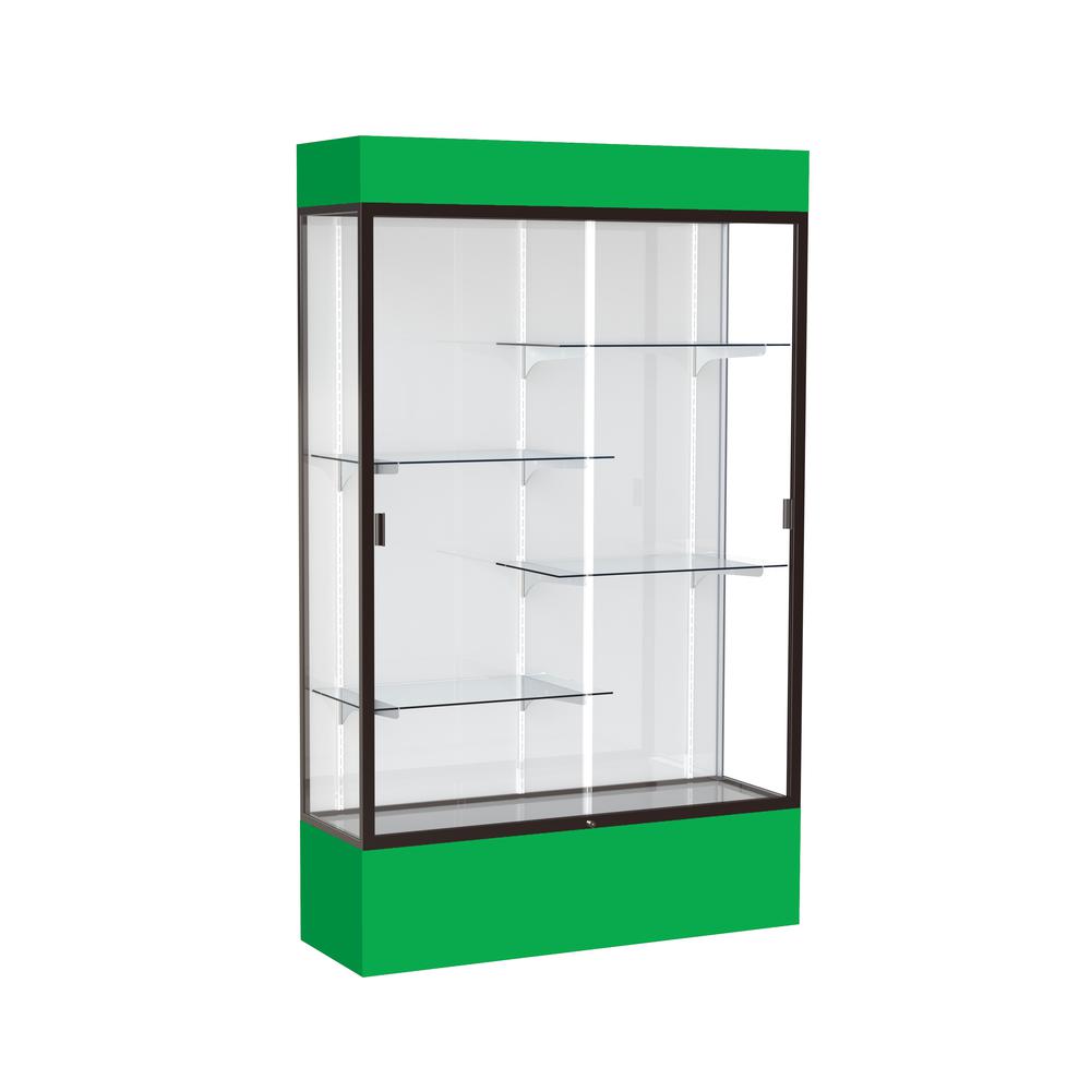 Spirit  48''W x 80''H x 16''D  Lighted Floor Case, White Back, Dk. Bronze Finish, Kelly Green Base and Top - Waddell