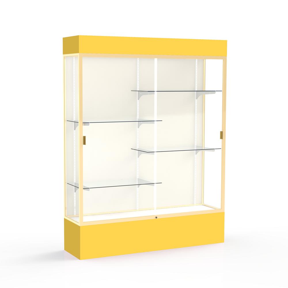 Spirit  60''W x 80''H x 16''D  Lighted Floor Case, Plaque Back, Champagne Finish, Goldenrod Base and Top - Waddell