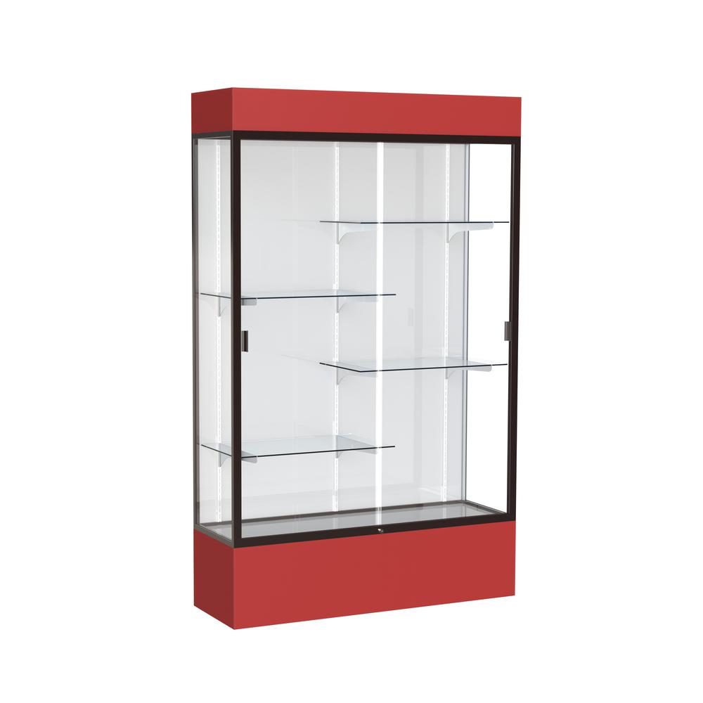 Spirit  48''W x 80''H x 16''D  Lighted Floor Case, White Back, Dk. Bronze Finish, Red Base and Top - Waddell