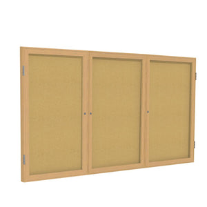 Ghent 3 Door Enclosed Natural Cork Bulletin Board with Oak Wood Frame, 4'H x 8'W