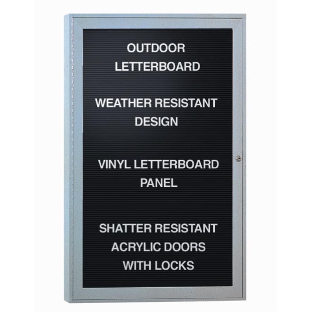 Ghent 1 Door Enclosed Vinyl Letter Board with Satin Aluminum Frame, Black, 24''H x 18''W, Black