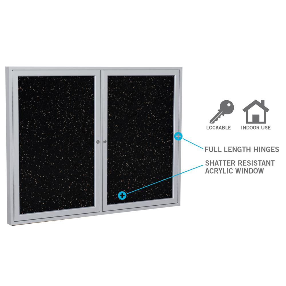 Ghent 1 Door Enclosed Recycled Rubber Bulletin Board with Satin Frame, 36''H x 30''W, Confetti