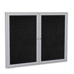 Ghent 2 Door Enclosed Recycled Rubber Bulletin Board with Satin Frame, 3'H x 5'W, Black