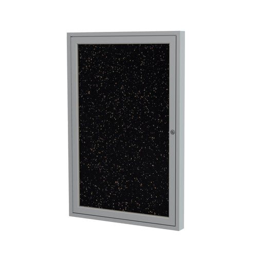 Ghent 1 Door Enclosed Recycled Rubber Bulletin Board with Satin Frame, 36''H x 30''W, Tan Speckled