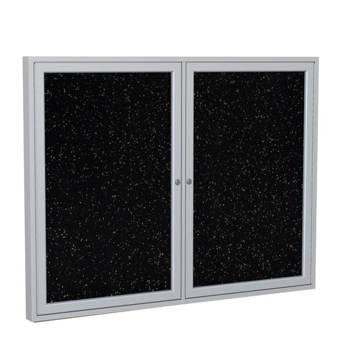 Ghent 2 Door Enclosed Recycled Rubber Bulletin Board with Satin Frame, 3'H x 5'W, Tan Speckled