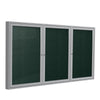 Ghent 36''x72'' 3-Door Satin Aluminum Frame Enclosed Vinyl Bulletin Board - Ebony