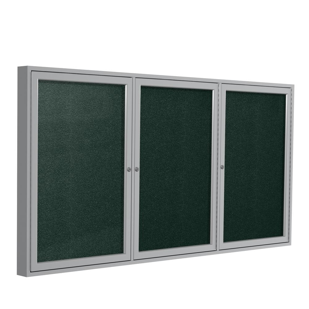 3 Door Enclosed Vinyl Bulletin Board with Satin Frame, 4'H x 8'W, Ebony - Ghent