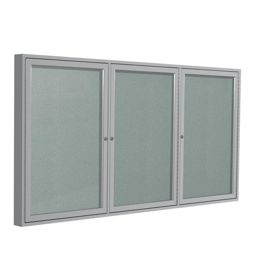 Ghent 3 Door Enclosed Vinyl Bulletin Board with Satin Frame, 4'H x 8'W, Silver