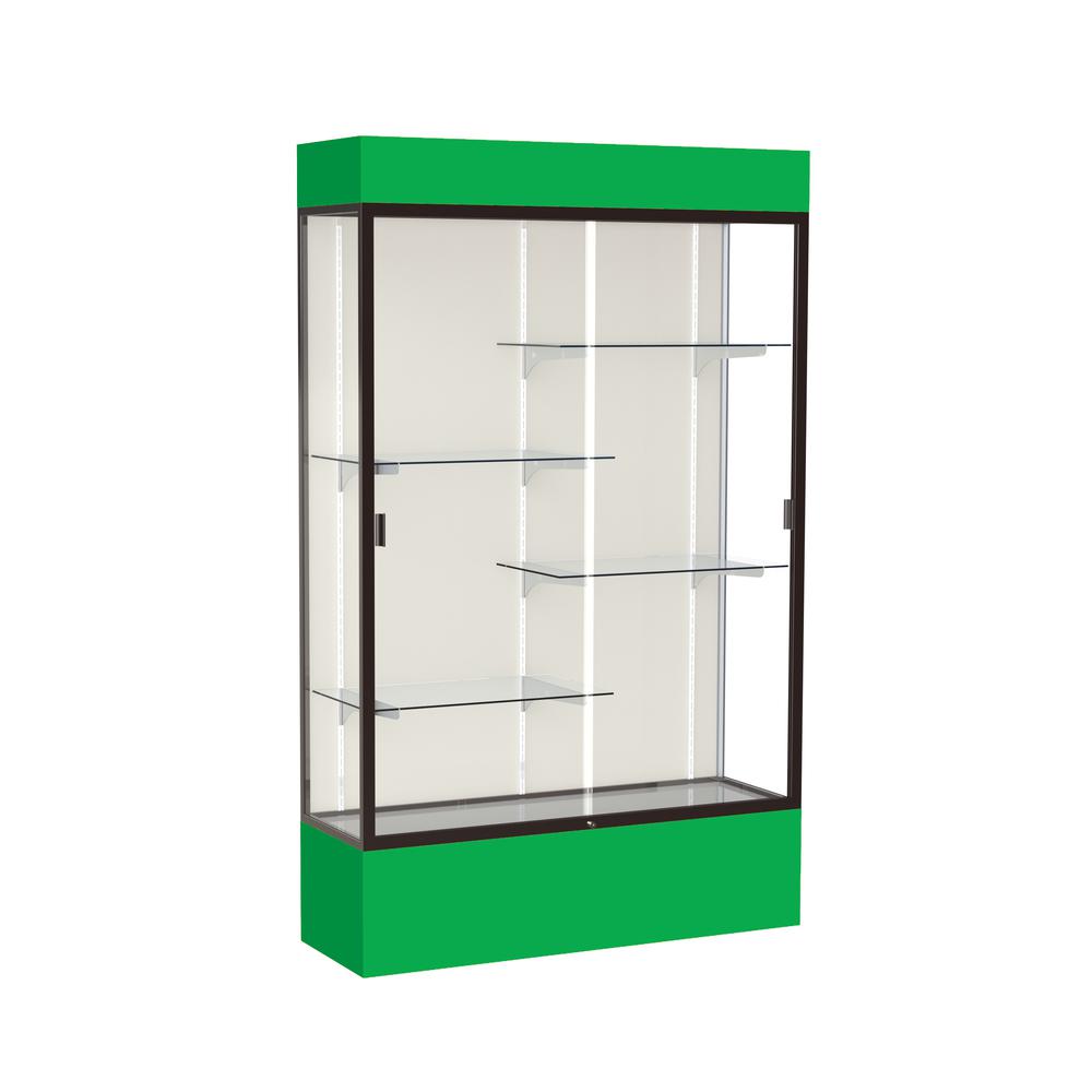 Spirit  48''W x 80''H x 16''D  Lighted Floor Case, Plaque Back, Dk. Bronze Finish, Kelly Green Base and Top - Waddell