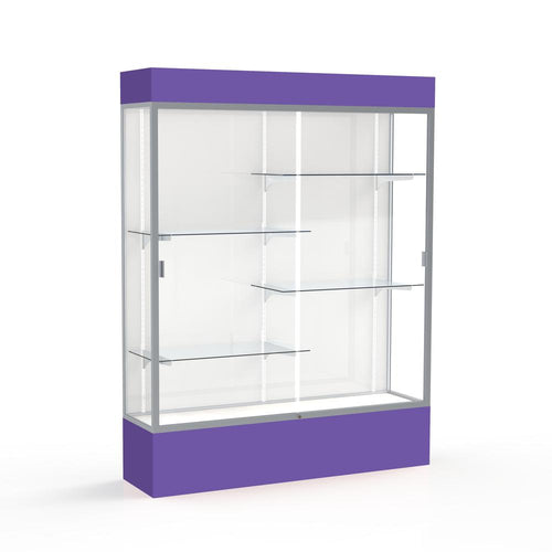 Spirit  60''W x 80''H x 16''D  Lighted Floor Case, White Back, Satin Finish, Purple Base and Top - Waddell