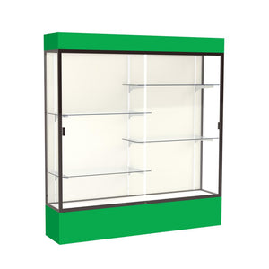 Spirit  72''W x 80''H x 16''D  Lighted Floor Case, Plaque Back, Dk. Bronze Finish, Kelly Green Base and Top - Waddell