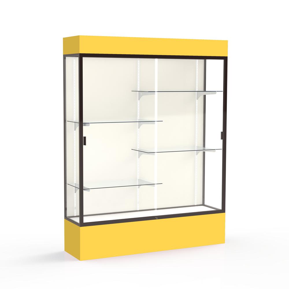 Spirit  60''W x 80''H x 16''D  Lighted Floor Case, Plaque Back, Dk. Bronze Finish, Goldenrod Base and Top - Waddell