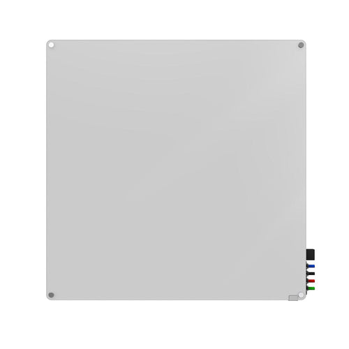 Ghent 4'x4' Harmony Magnetic Glass Board, Colors - Radius Corners - White - 4 Rare Earth Magnets, 4 Markers and Eraser