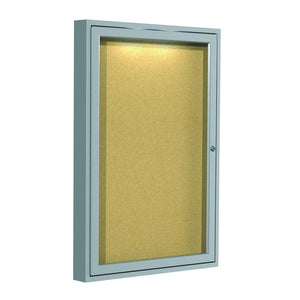 36''x24'' 1-Dr Alum Fr Enclosed Natural Cork Bulletin Board w/ Concealed Lighting - Ghent