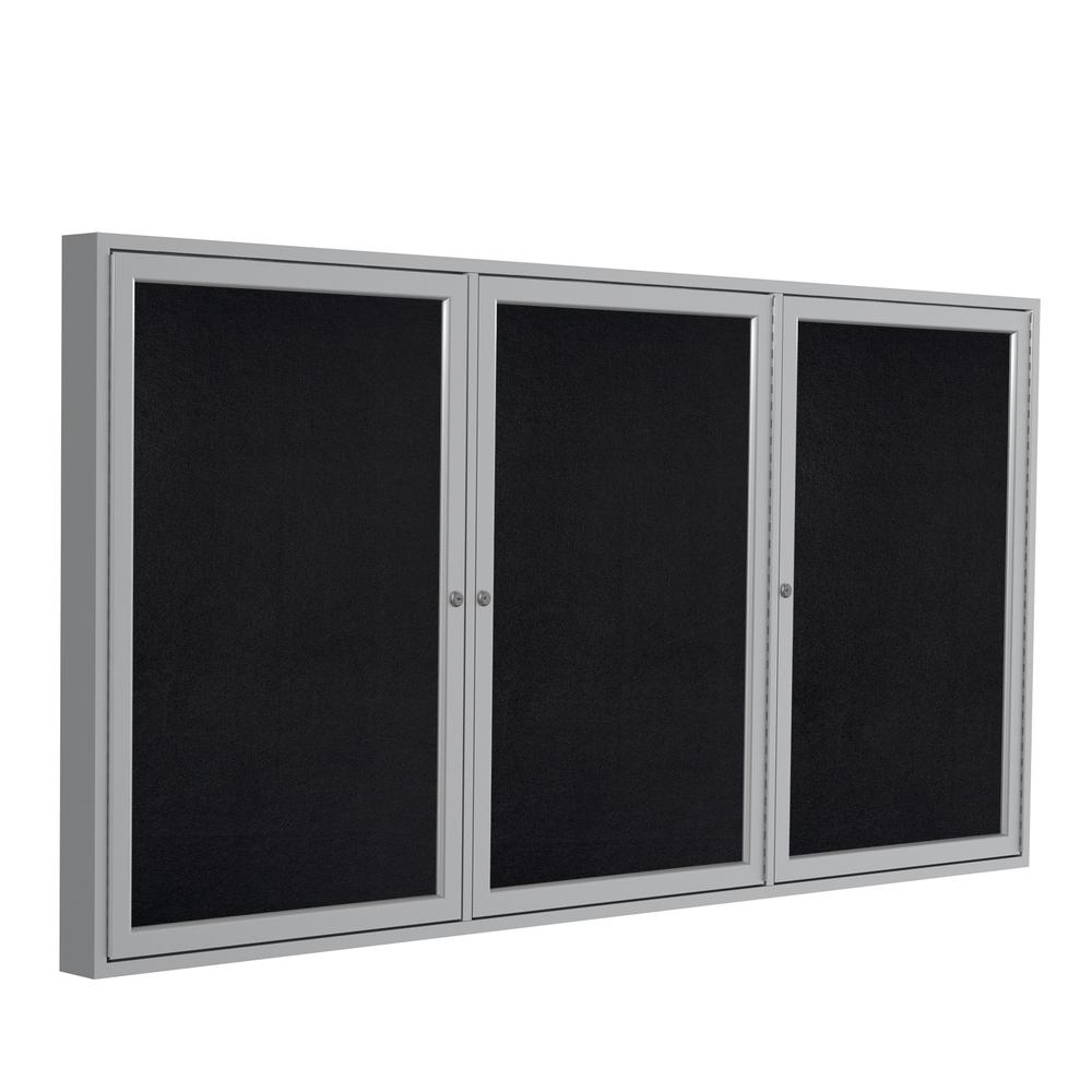 48''x72'' 3-Dr Satin Alum Fr Enclosed Recycled Rubber Bulletin Board - Black - Ghent