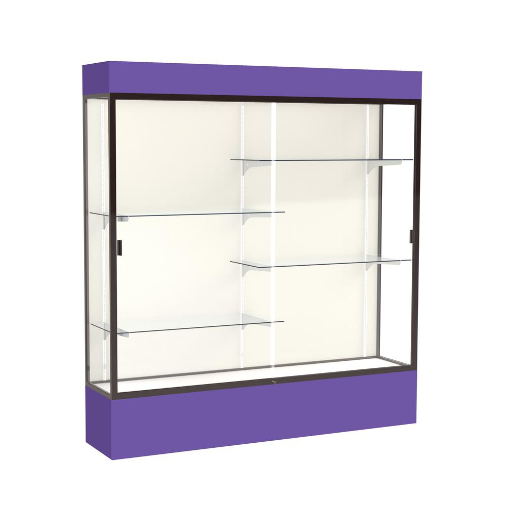 Spirit  72''W x 80''H x 16''D  Lighted Floor Case, Plaque Back, Dk. Bronze Finish, Purple Base and Top - Waddell