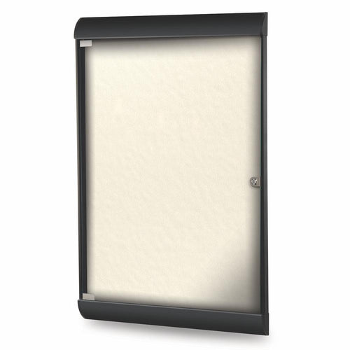 42⅛''x27¾'' 1-Dr Silhouette Encl Bulletin Bd, Black Frame, Vinyl Fabric Ivory - Ghent