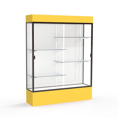 Spirit  60''W x 80''H x 16''D  Lighted Floor Case, White Back, Dk. Bronze Finish, Goldenrod Base and Top - Waddell