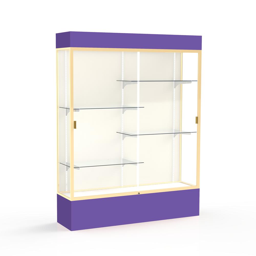 Spirit  60''W x 80''H x 16''D  Lighted Floor Case, Plaque Back, Champagne Finish, Purple Base and Top - Waddell