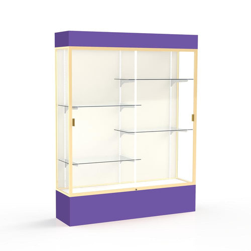 Spirit  60''W x 80''H x 16''D  Lighted Floor Case, Plaque Back, Champagne Finish, Purple Base and Top - Waddell