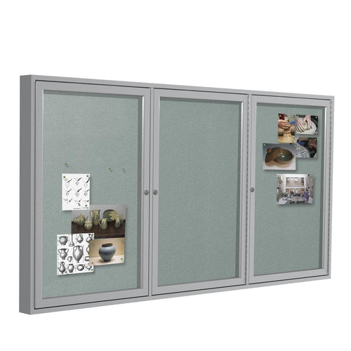 48''x72'' 3-Door Satin Aluminum Frame Enclosed Vinyl Bulletin Board - Silver - Ghent