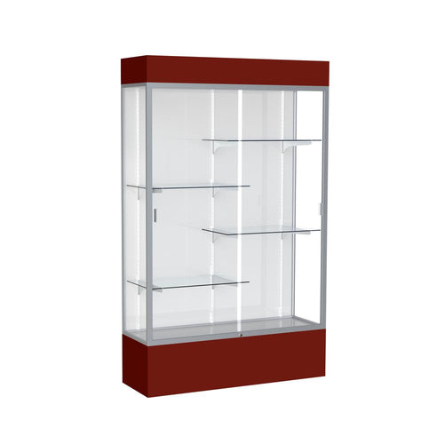 Spirit  48''W x 80''H x 16''D  Lighted Floor Case, White Back, Satin Finish, Maroon Base and Top - Waddell