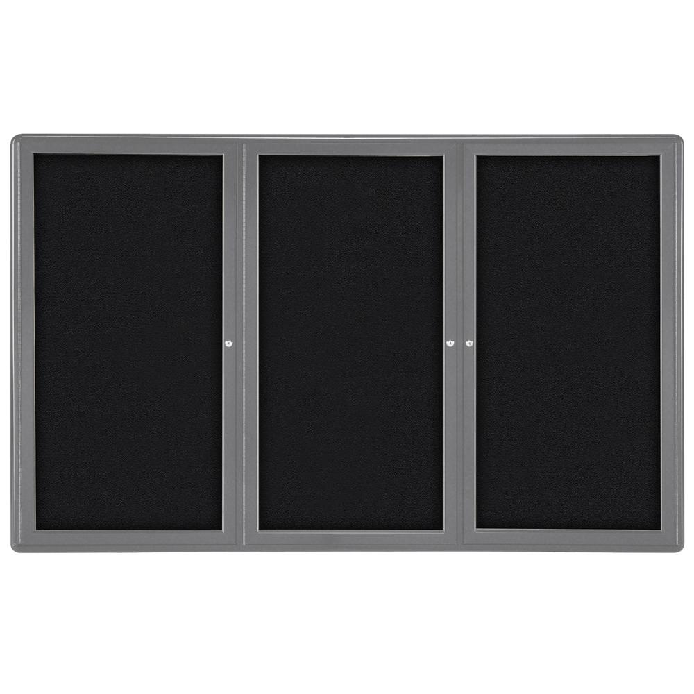 48''x72'' 3-Door Ovation Black Fabric Bulletin Board - Gray Frame - Ghent