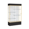 Spirit  48''W x 80''H x 16''D  Lighted Floor Case, White Back, Champagne Finish, Black Base and Top - Waddell
