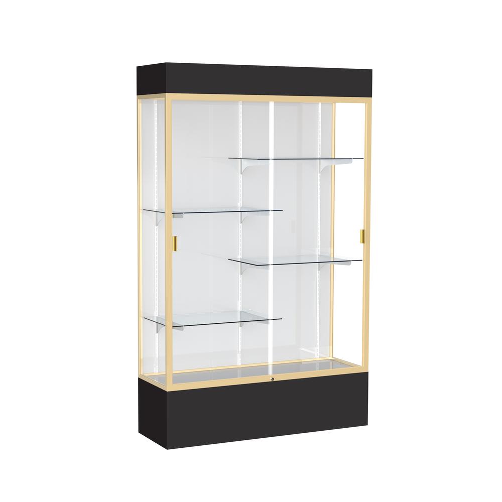 Spirit  48''W x 80''H x 16''D  Lighted Floor Case, White Back, Champagne Finish, Black Base and Top - Waddell