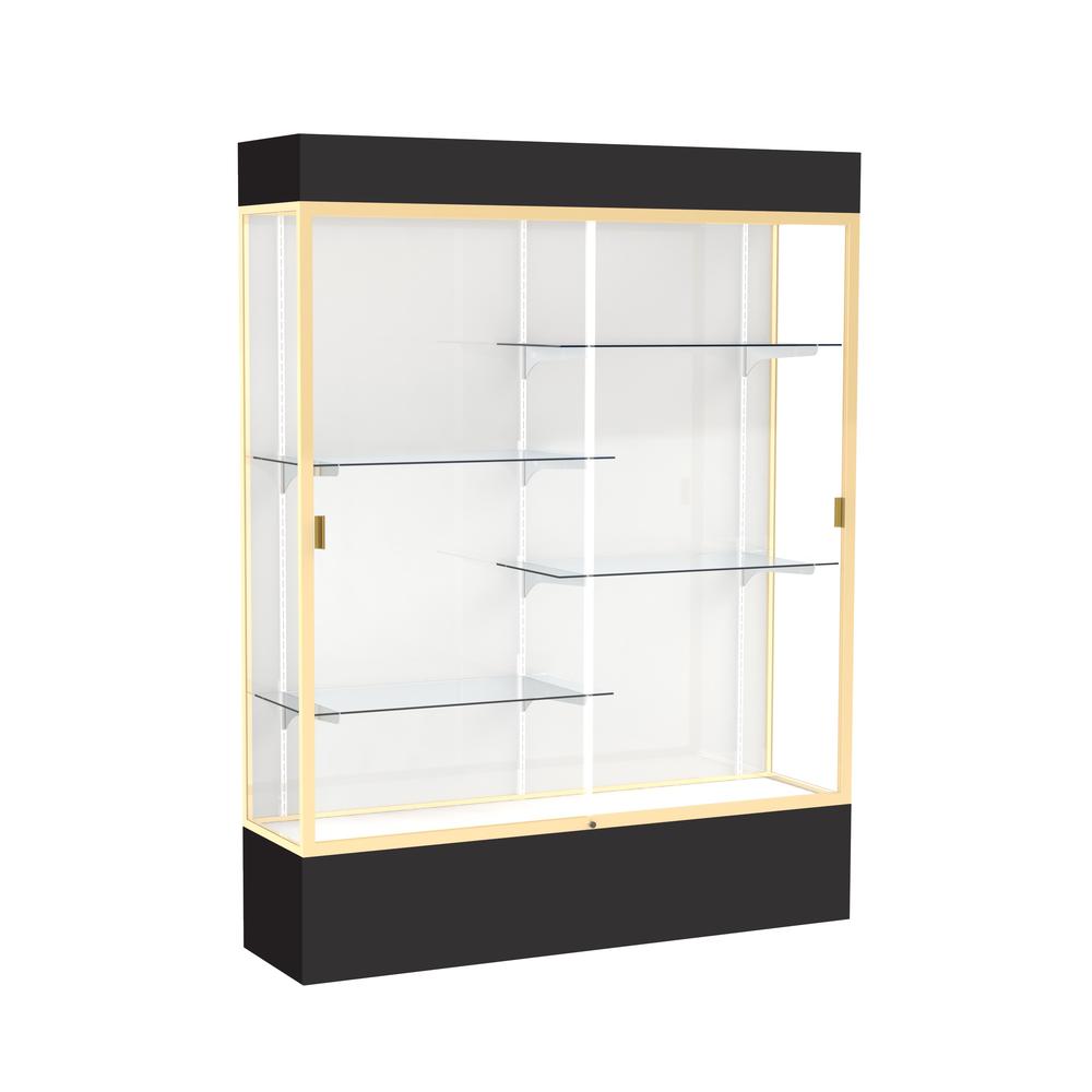 Spirit  60''W x 80''H x 16''D  Lighted Floor Case, White Back, Champagne Finish, Black Base and Top - Waddell