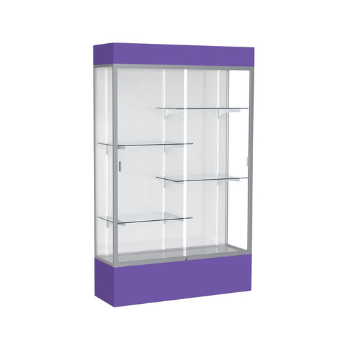 Spirit  48''W x 80''H x 16''D  Lighted Floor Case, White Back, Satin Finish, Purple Base and Top - Waddell