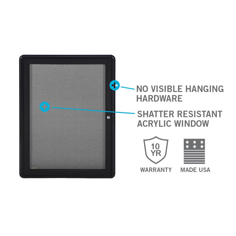 36''x60'' 2-Door Ovation Gray Fabric Bulletin Board - Black Frame - Ghent