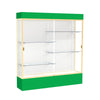 Spirit  72''W x 80''H x 16''D  Lighted Floor Case, White Back, Champagne Finish, Kelly Green Base and Top - Waddell