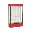 Spirit  48''W x 80''H x 16''D  Lighted Floor Case, Plaque Back, Dk. Bronze Finish, Red Base and Top - Waddell