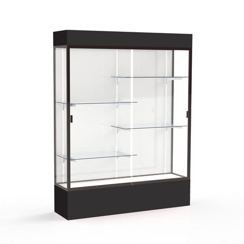 Spirit  60''W x 80''H x 16''D  Lighted Floor Case, White Back, Dk. Bronze Finish, Black Base and Top - Waddell