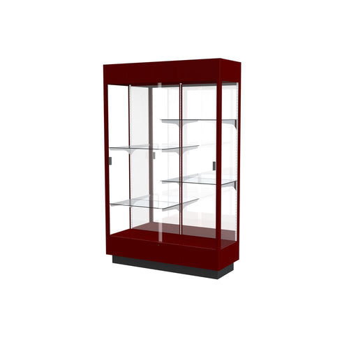 Heritage 48''W x 70''H x 18''D Floor Case, Mirror Back, Hardwood Cordovan Finish w/ Lighted Cornice - Waddell