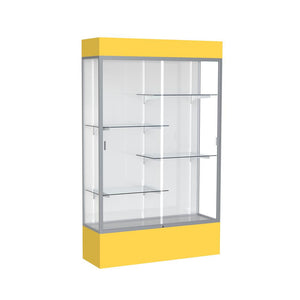 Spirit  48''W x 80''H x 16''D  Lighted Floor Case, White Back, Satin Finish, Goldenrod Base and Top - Waddell