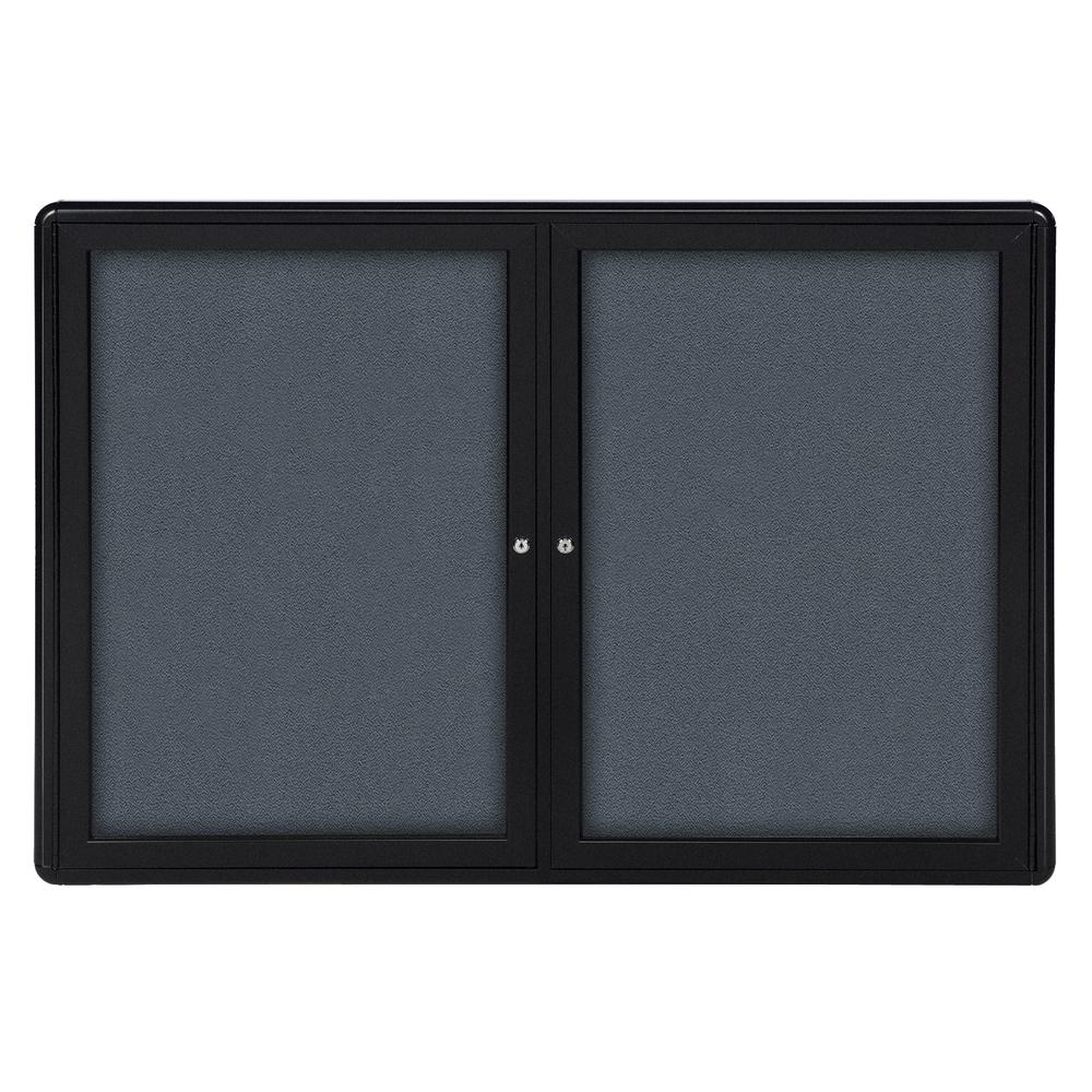 36''x60'' 2-Door Ovation Gray Fabric Bulletin Board - Black Frame - Ghent