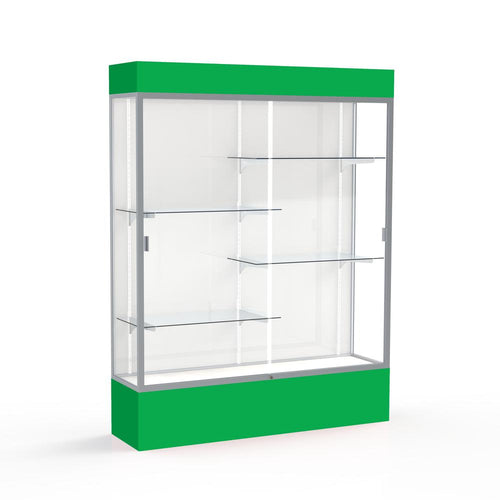 Spirit  60''W x 80''H x 16''D  Lighted Floor Case, White Back, Satin Finish, Kelly Green Base and Top - Waddell