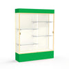 Spirit  60''W x 80''H x 16''D  Lighted Floor Case, Plaque Back, Champagne Finish, Kelly Green Base and Top - Waddell