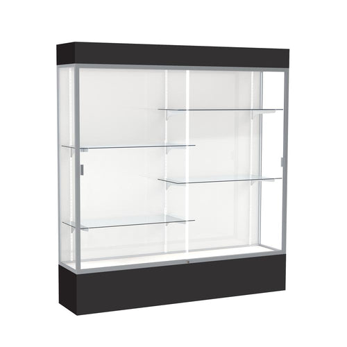 Spirit  72''W x 80''H x 16''D  Lighted Floor Case, White Back, Satin Finish, Black Base and Top - Waddell