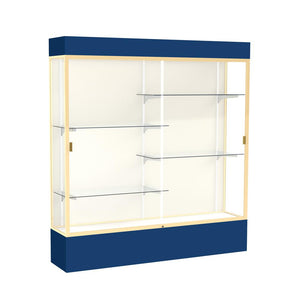 Spirit  72''W x 80''H x 16''D  Lighted Floor Case, Plaque Back, Champagne Finish, Navy Base and Top - Waddell