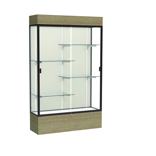 Reliant   48''W x 80''H x 16''D  Lighted Floor Case, Plaque Back, Dk. Bronze Finish,  Driftwood Base - Waddell