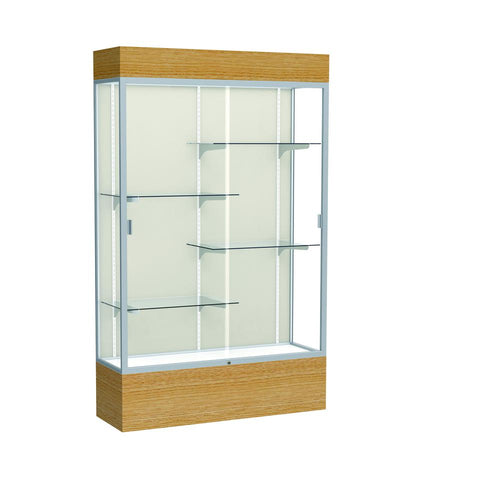 Reliant   48''W x 80''H x 16''D  Lighted Floor Case, Plaque Back, Satin Finish,  Natural Oak Base - Waddell